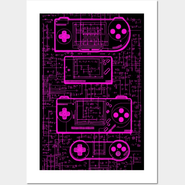 Neon Pink Handheld Gaming Controller Da Vinci Blueprint Wall Art by Trip Tank